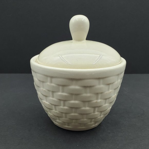 Pfaltzgraff Hamptons Creamer and Sugar Bowl with Lid Embossed Basket Weave - Picture 7 of 10